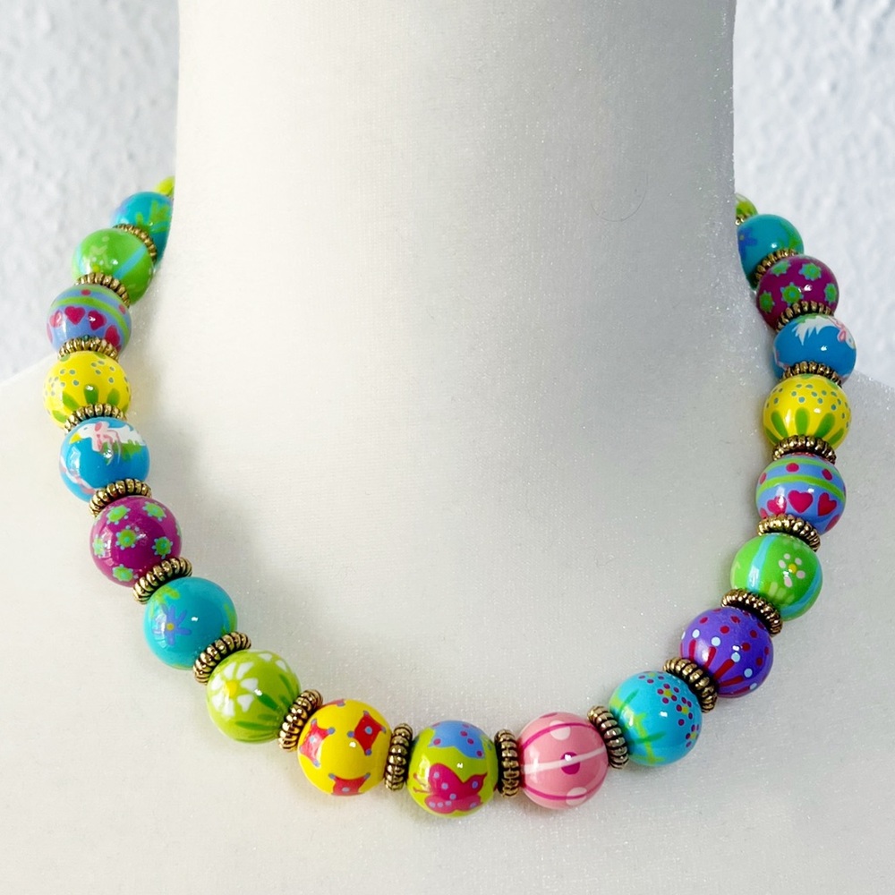 Easter painted beaded necklace on stretchy cord